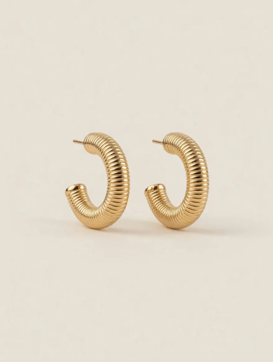 Pendientes Acero Dorado Ondulado